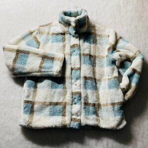 Jen & Co. Womens Multicolor Plaid Faux Fur Soft Cozy Winter Warm Jacket Sz L/XL
